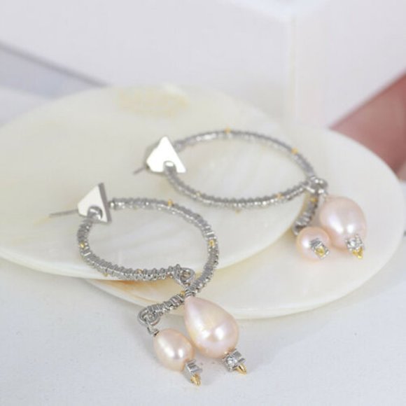 Alexis Bittar Baroque Pearl & Silver Hoop Earrings - Picture 4 of 10